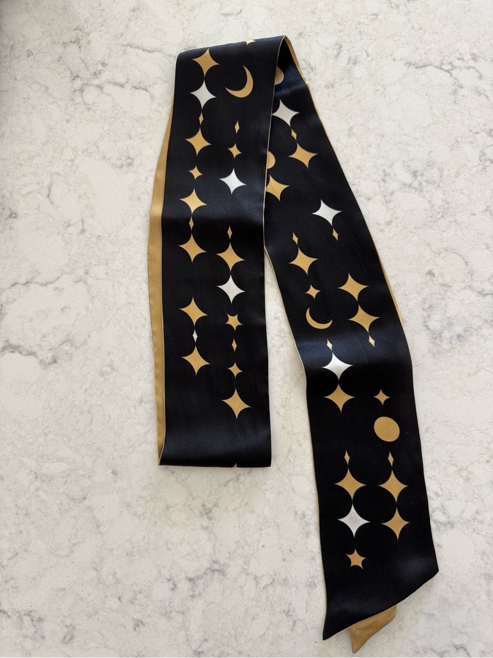 Lost Pattern Moonlight Stars Silky Gold & Black Graphic Scarf - Picture 5 of 14